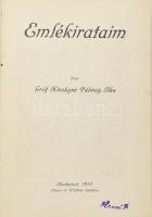 Gróf Kinskyné Pálmay Ilka: Emlékirataim. Bp., 1912, Singer és Wolfner, 254 p. Első kiadás. Szövegközti és egészoldalas, fekete-fehér képekkel illusztrálva. Átkötött félvászon-kötésben, tulajdonosi névbélyegzőkkel, néhány lapon kisebb foltokkal.