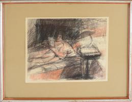 Balogh Jenő (1915-2000): Olvasó nő. Pasztell, papír. Jelzett 20x26 cm Üvegezett keretben