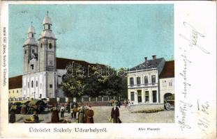 1902 Székelyudvarhely, Odorheiu Secuiesc; Alsó piactér, templom. Gál János kiadása / market square, church (fl)