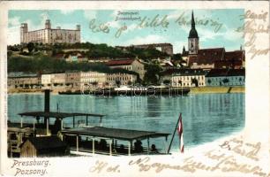 1903 Pozsony, Pressburg, Bratislava; Duna rakpart, ingahajó. Heliocolorkarte von Ottmar Zieher / Donauquai / Danube quay, shuttle boat