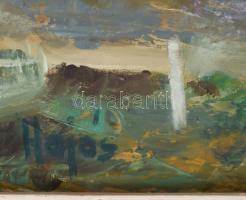 Hajós Hollanda Éva (1935-): Város széle. Olaj, farost, jelzett, fakeretben, 48x69 cm