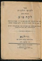 Héber nyelvű könyv (kivonat a Talmud 1879-es vilnai kiadásából). Vilna [Vilnius], 1882, Romm-ny., 38 p. Sérült félvászon-kötésben, helyenként kissé foltos lapokkal, a belső kötéstáblákon és szennylapokon ceruzás bejegyzésekkel, firkákkal, "Gútmann Ignátz bor és sör nagybani eladása Varannón" bélyegzőkkel.