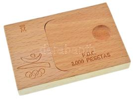 Spanyolország 1991. 2000P Ag "Nyári Olimpia 1992 Barcelona - Bowling" fa dísztokban, tanús...