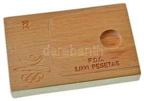 Spanyolország 1991. 2000P Ag "Nyári Olimpia 1992 Barcelona - Lovaglás" fa dísztokban, tanú...