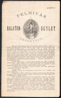 cca 1882 Felhívás / gyűjtőív a Balaton-Egylet érdekében, kitöltetlen