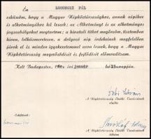 1960 Bp., Losonczi Pál (19919-2005) miniszteri esküje, rajta saját és Dobi István aláírásával