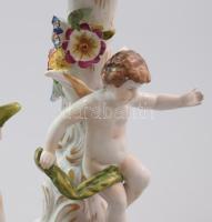 2 db Schierholz historizáló porcelán gyertyatartó, Kézzel festett, jelzett, lepattanásokkal.m: 22 cm