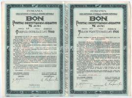 Románia 1941. "Casa Autonoma a Fondului Apararii Nationale" 4 1/2% utalványa a hadsereg támogatására 1500L és 3500L névértékben, szelvényekkel T:F Romania 1941. "Casa Autonoma a Fondului Apararii Nationale" 4 1/2% voucher to support the army, about 1500 Lei and 3500 Lei with coupons C:F