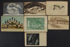 Kb. 520 db RÉGI művész motívum képeslap dobozban: híres emberek, párok, hölgyek, szobrok, erotika, s...