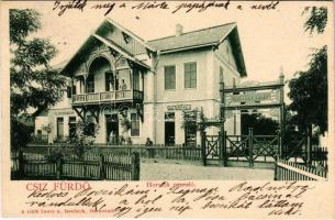 1902 Csízfürdő, Kúpele Cíz; Horváth nyaraló, Nedetzky telep, gyógyszertár, Első csízi bazár. Lautz és Isenbeck (Darmstadt) kiadása / villa, pharmacy, bazaar shop