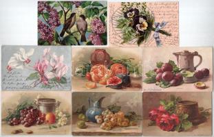 106 db RÉGI művész motívum képeslap vegyes minőségben: virágok, csendélet, C. Klein lithok és hosszú...