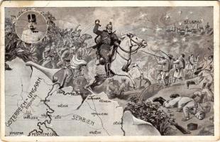 1914 Osztrák-magyar Szerbia elleni hadba lépés katonai propagandalapja, Ferenc József / WWI K.u.k. Austro-Hungarian military propaganda art against Serbia, Franz Joseph. LP 1593. (EB)