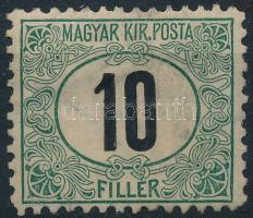 1903 Zöldportó 10kr 11 1/2-es fogazással, csillag vízjellel, részben javított gumizású bélyeg, jobb oldalon világos folt. (arányosított katalógus értéke *267.000)