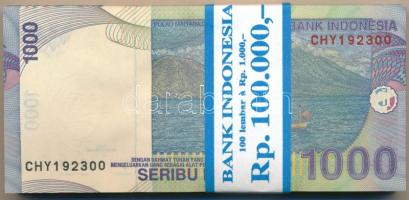 Indonézia 2013. 1000R (100x) sorszámkövető sorozatokkal, eredeti banki kötegelővel T:AU, hullámos pa...