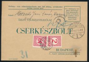 1931 Levelezőlap Veszprémből Budapestre, 12f portóval