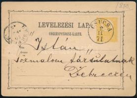 1871 2kr díjjegyes levelezőlap "CSUCSA" - "DEBRECZEN" (Gudlin 250 p)