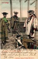 1904 Hortobágy, Gulyásbojtárok sziesztája a kútnál, magyar folklór. Eperjesy István kiadása (EK)