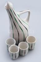 Vintage dugós kiöntő 4 pohárral, kopással, m: 5-22 cm