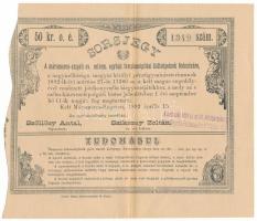 Máramarossziget 1892. "A máramaros-szigeti ev. reform. egyház templomépítési költségeinek fedezésére" sorsjegy 50kr értékben bélyegzésekkel T:XF Hungary / Sighetu Marmatiei (Máramarossziget) 1892. "To cover the cost of building the church of the Lutheran Reformed Church in Máramarossziget" lottery ticket in 50 Kreuzer value, with overprints C:XF