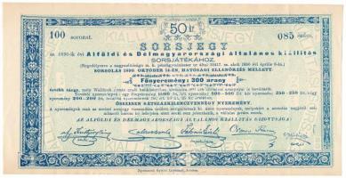 Arad 1890. "Alföldi és Délmagyarországi általános kiállítás" sorsjegy 50kr értékben, "100 085" T:F szép papír Hungary / Arad 1890. "General Exhibition of the Great Plain and Southern Hungary" lottery ticket in 50 Kreuzer value, "100 085" serial C:F fine paper