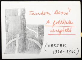 Tandori Dezső: A feltételes megálló. A szerző, Tandori Dezső (1938-2019) a Nemzet Művésze címmel kitüntetett, Kossuth-díjas és József Attila-díjas költő, író, műfordító által DEDIKÁLT példány! Első kiadás! [Bp.], 1983, Magvető, (Dabas-Bp.,Dabasi-ny.), 474+2 p. Kiadói egészvászon-kötés, kiadói papír védőborítóban, jó állapotban.