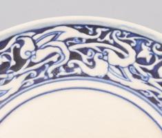 Zsolnay tányér. cca 1870, korongozott mázas kőedény, máz alatti kobalt festéssel, jelzett: masszába ...