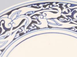 Zsolnay tányér. cca 1870, korongozott mázas kőedény, máz alatti kobalt festéssel, jelzett: masszába ...