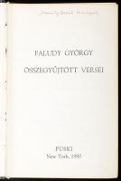 Faludy György összegyűjtött versei. Mészöly Dezső (1918-2011) Kossuth-díjas író, költő, műfordító autográf possessori névbejegyzésével. New York, 1980, Püski, 635 p. Kiadói egészvászon-kötés, kopott borítóval, sérült gerinccel és kötéssel, kijáró lapokkal.