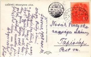 1938 Losonc, Lucenec; Masarykova ulica / utca, Redlinger, Hammermüller és Eugen Singer üzlete, patik...