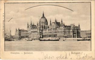 1902 Budapest V. Országház, Parlament, uszályok. Divald Károly 7. sz. (ázott sarok / wet corner)