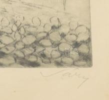 Váry jelzéssel: Tabán, Aranykacsa utca. Rézkarc, papír, 18x25 cm