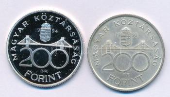1993. 200Ft Ag "MNB" + 1994. 200Ft Ag "Deák" T:AU,PP patina (az 1994-es a PP, ka...