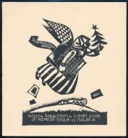 Vadász Endre (1901-1944): Boldog karácsonyt és újévet kíván Dr. Némedy Gyula és családja. (Dr. Némedy Gyula (1881-1949) költő, dalszövegíró részére készített alkalmi kisgrafika). Fametszet, papír, jelzés nélkül, 15x14 cm