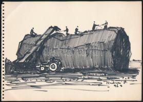 Radnai József (1896-1963): Aratás, 1962. Tus, papír, jelzett, 17x23,5 cm