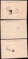 1951 80 éves a magyar bélyeg blokksor 3 db futott ajánlott FDC-n Budapestről Ráckevére, ritka