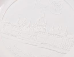 Herendi International Forum Budapest 1979 litofán dísztányér, hibátlan, dobozában, d: 19 cm
