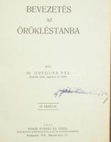 Greguss Pál: Bevezetés az örökléstanba. A szerző, Greguss Pál (1889-1984) botanikus által Fülei Fülei-Szántó Endre (1890-1958) jogász, egyetemi tanár, író DEDIKÁLT példány. Bp., 1935, Novák Rudolf és Társa, (Szeged, "Árpád"-ny.), 222 p. Átkötött egészvászon-kötés, bekötött papírborítóval.