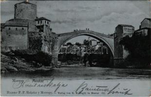 1903 Mostar, stone bridge + "K.U.K. MILIT. POST. MOSTAR" (EB)