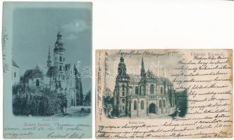 Kassa, Kosice; dóm - 2 db régi hosszú címzéses képeslap / cathedral - 2 pre-1905 postcards