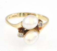 14K arany (Au) gyűrű természetes gyömgyökkel és cirkóniával 2x0,1ct. jelzett br 3,8 g m: 54,5