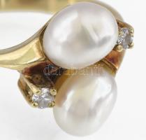 14K arany (Au) gyűrű természetes gyömgyökkel és cirkóniával 2x0,1ct. jelzett br 3,8 g m: 54,5