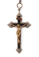 Nagyméretű rózsafüzér feszülettel és festett üveg gyöngyökkel (57 db)