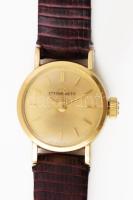Eterna Eternamatic női automata karóra. Vastagon aranyozott jelzett, bőr szíjjal, működik 20 mm