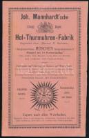 cca 1890 Képes toronyóra katalógus. Joh. Mannhardt. 44p. Egészoldalas és kihajtható illusztrációkkal 44 p.