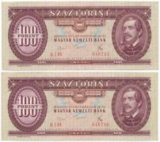 1975. 100Ft (2x) sorszámkövetők "B 148 046285 - B 148 046286" T:AU hullámos papír, mindkettőn hosszában átszelő vonal nyomódás Adamo F33