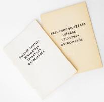 Budina Sámuel históriája magyarul és latinul Szigetvár 1566. évi ostromáról. Ford. és jegyzetekkel ellátta: Molnár Imre. Szigetvári Baráti Kör kiadványa 6. sz. + Szelaniki Musztafa leírása Szigetvár ostromáról. Szigetvári Baráti Kör kiadványa 7. sz. Ford. és jegyzetekkel kísérte: Thury József. Molnár Imre, a Várbaráti Kör elnöke bevezetőjével. Szigetvár, 1978-1979.,Szigetvári Baráti Kör. Kiadói papírkötés.