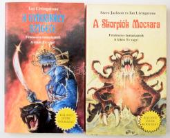 Ian Livingstone: A gyíkkirály szigete. Kaland - Játék - Kockázat. Ford.: Varsányi Mária. hn., 1989., Rakéta Könyvek. Kiadói papírkötés. + Steve Jackson - Ian Livingstone: A skorpiók mocsara. Kaland - Játék - Kockázat. Ford.: Varsányi Mária. hn., 1989., Rakéta Könyvek. Kiadói papírkötés.