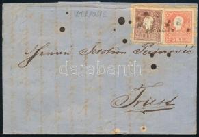 1861 5kr + 10kr levélen "WERPOLIE" nagyon ritka bélyegzés - Triest