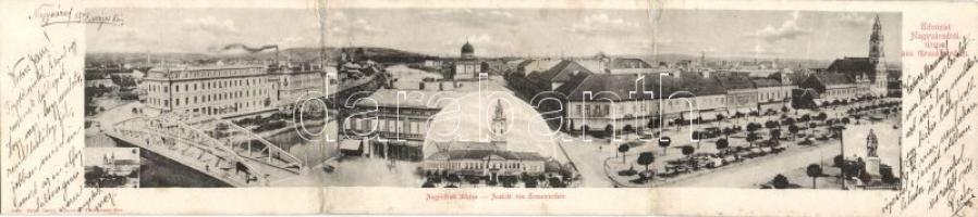 Nagyvárad with synagogue and Café Klein panoramacard