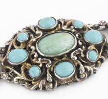 Ezüst (Ag) karkötő, türkiz berakásokkal, jelzett, bruttó 40g